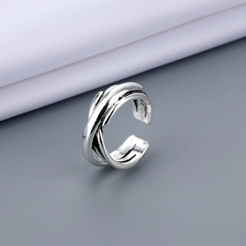 

Thai silver fashion retro personality simple ins trendy cross open ring disco trendy index finger ring female