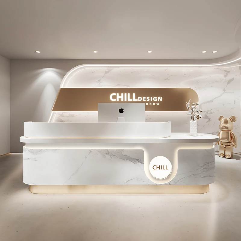 Современная офисная стойка регистрации наличных белая салон красоты прилавок