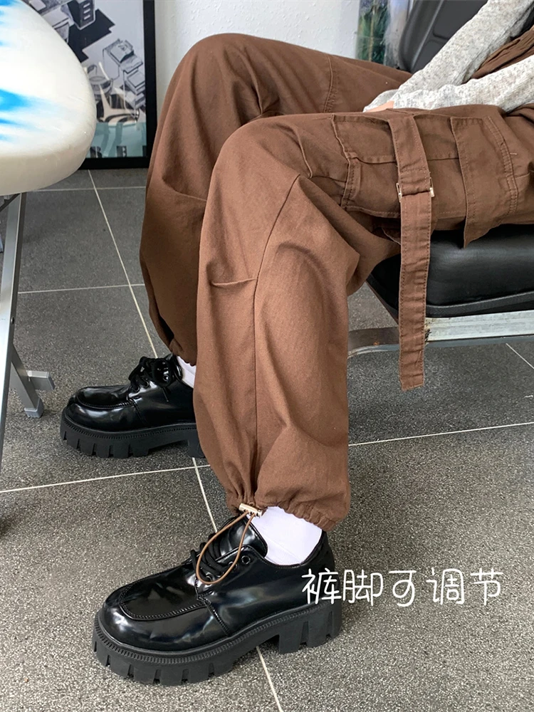 Брюки-карго в стиле Харадзюку с карманами Свободные повседневные Широкие штаны