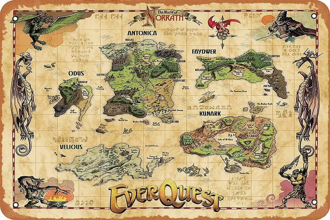 Настенный декор - Плакат с картой Everquest World of Norrath 8X12 дюймов винтажный