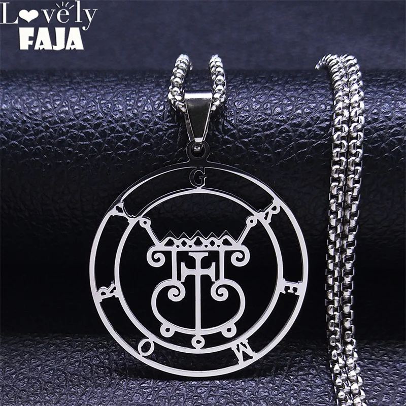 

Satan Sigil GREMORY Stainless Steel Round Necklace Chain Women Silver Color Statement Necklaces Jewelry colar feminino N3329S03
