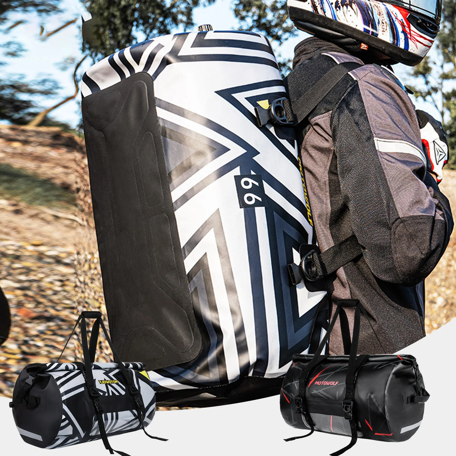 

Motorcycle Side Bag Bike Bags For Rear Carrier Motorcycle 500D Nylon Double-Sided TPU Waterproof Reflective Tail Duffle Bag