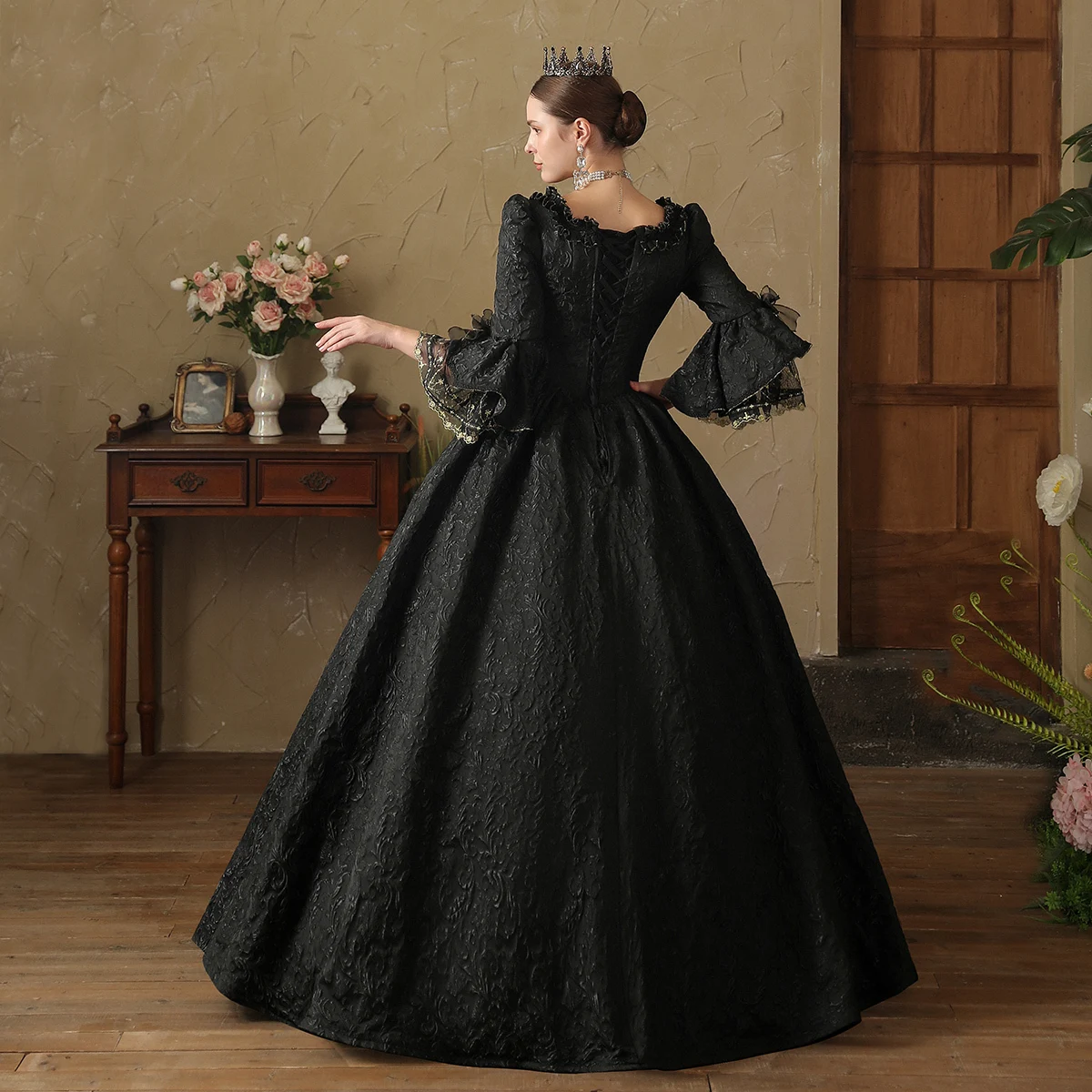 Romantic Black Swan Victorian Renaissance Noble Princess Cinema Portrait Banquet Makeup Ball Drama Performance Gown Dress