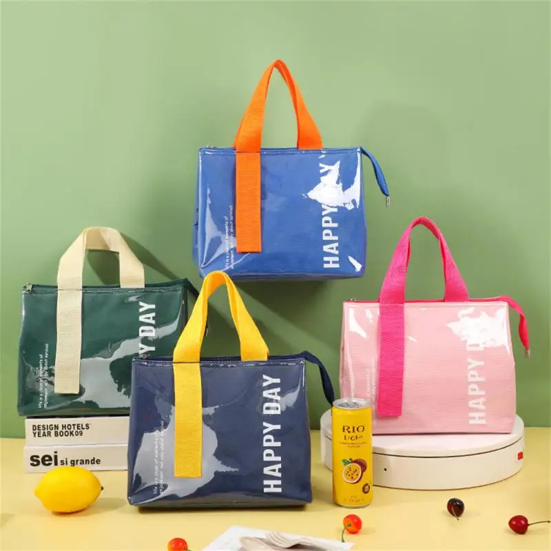 

Simple Color Lunch Box Bag Student Office Worker With Meal Bag New PU Waterproof Thick Insulation Lunch Box Bag