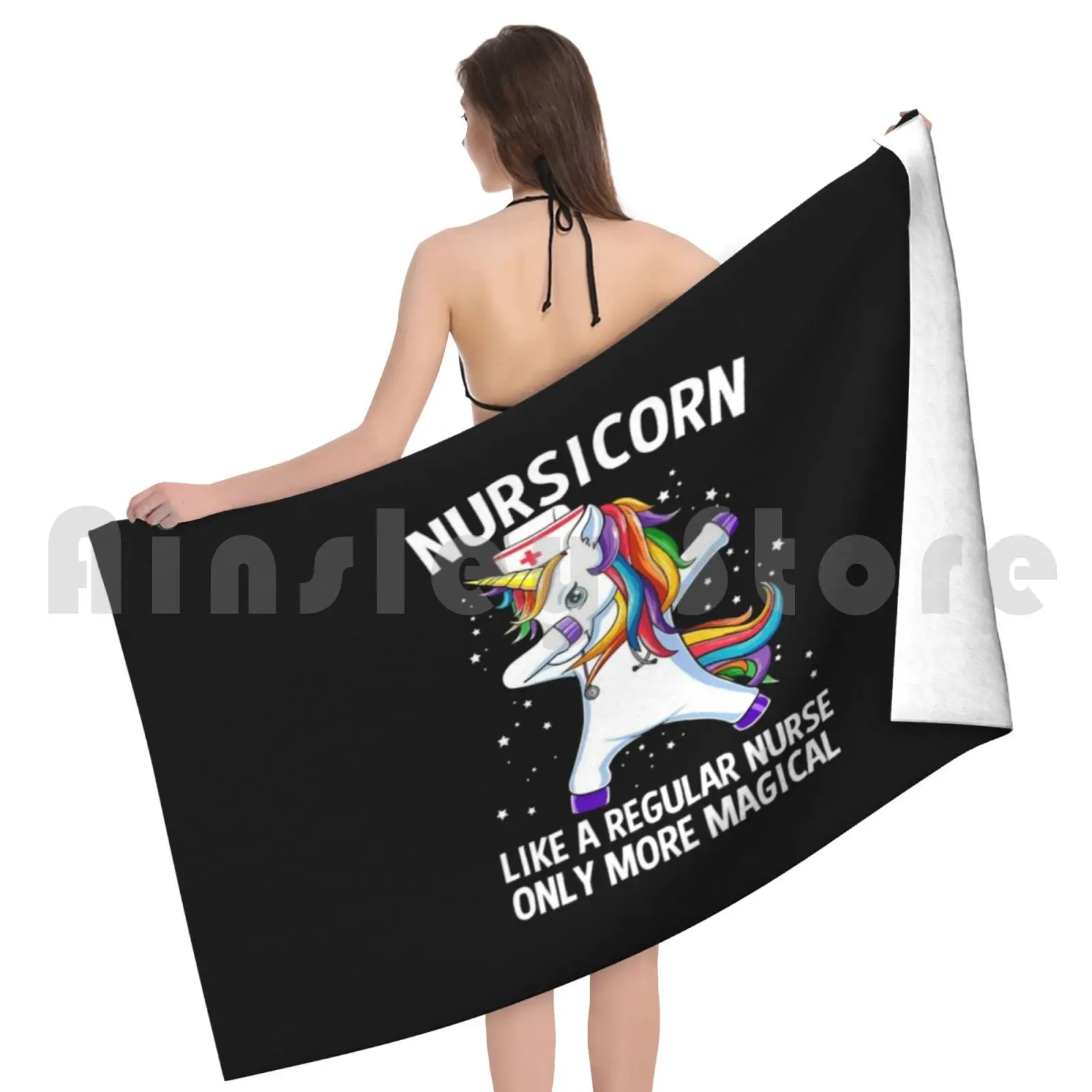 Забавное пляжное полотенце Dabbing в виде единорога для медсестры быстросохнущее
