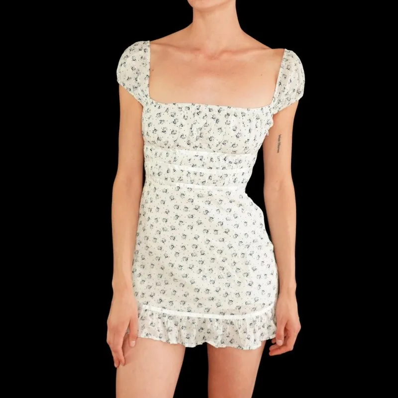 

BEELADAN Women Summer Floral Mini Dress Y2k Flowy Low Cut Sleeveless Bodycon Cami Dress Lace Ruched Backless Club Mini Dress