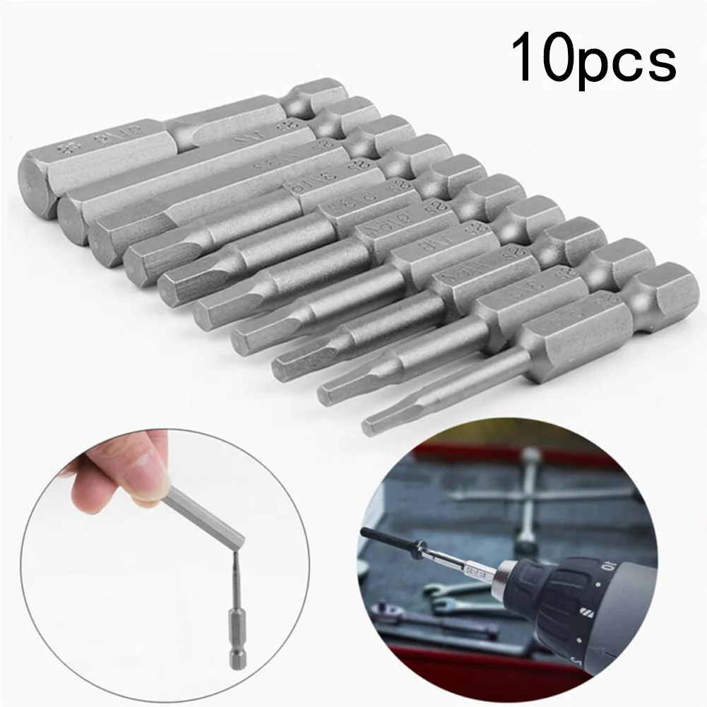 

10pcs 50mm Magnetic Hexagon Screwdriver Set Bit Metric 1.5/2/2.5/3/4/5/6/8/10/12mm 1/4 Inch For Electric Drills Multi-tool