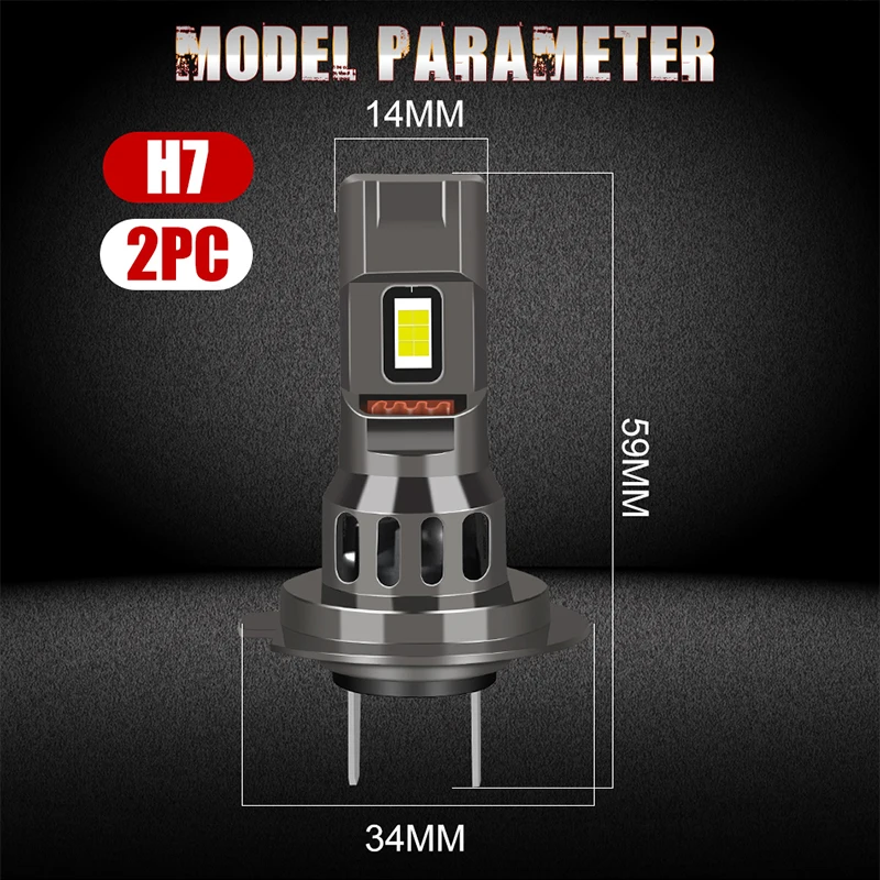 Dualvision 2Pcs 300W Turbo H7 LED CANBUS Light Мини-налобный фонарь Размер 1:1 беспроводной