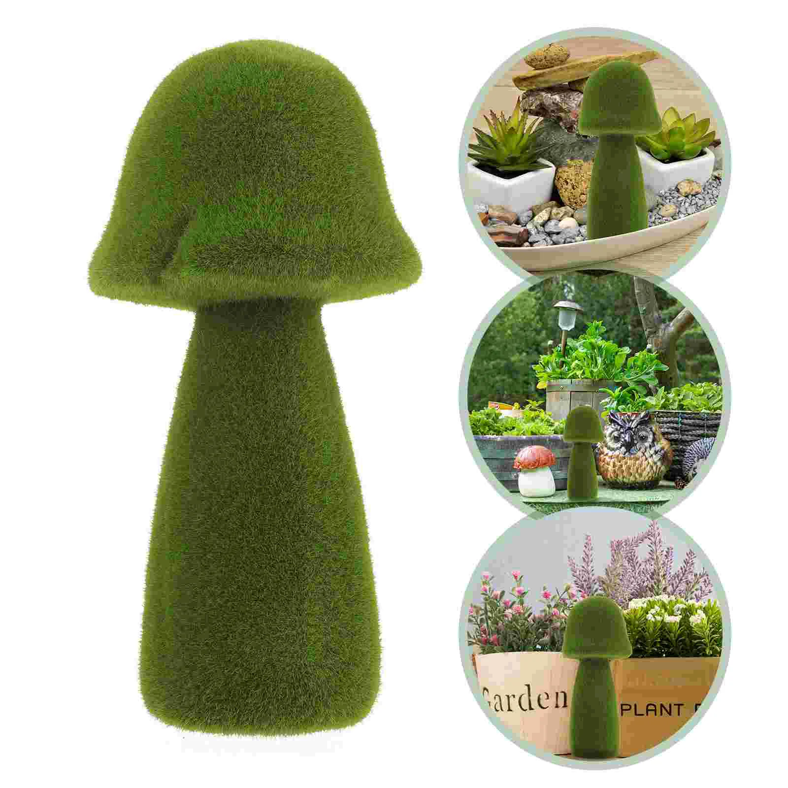 

Showcase Mushroom Craft Adornment Green Decor Mushrooms Garden Outdoor Small Ornament Flocking Artificial Artificial Moss