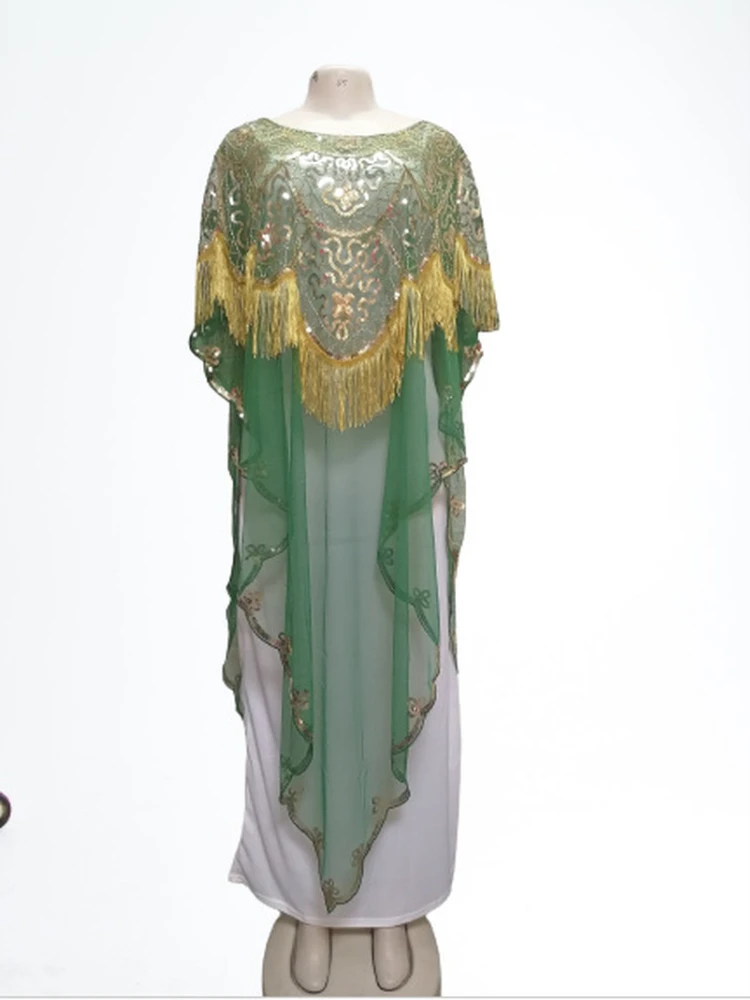 

Новое Африканское женское Дашики, модная абайя, стильное шифоновое платье KWA с рукавами «летучая мышь» и блестками, свободное универсальное...