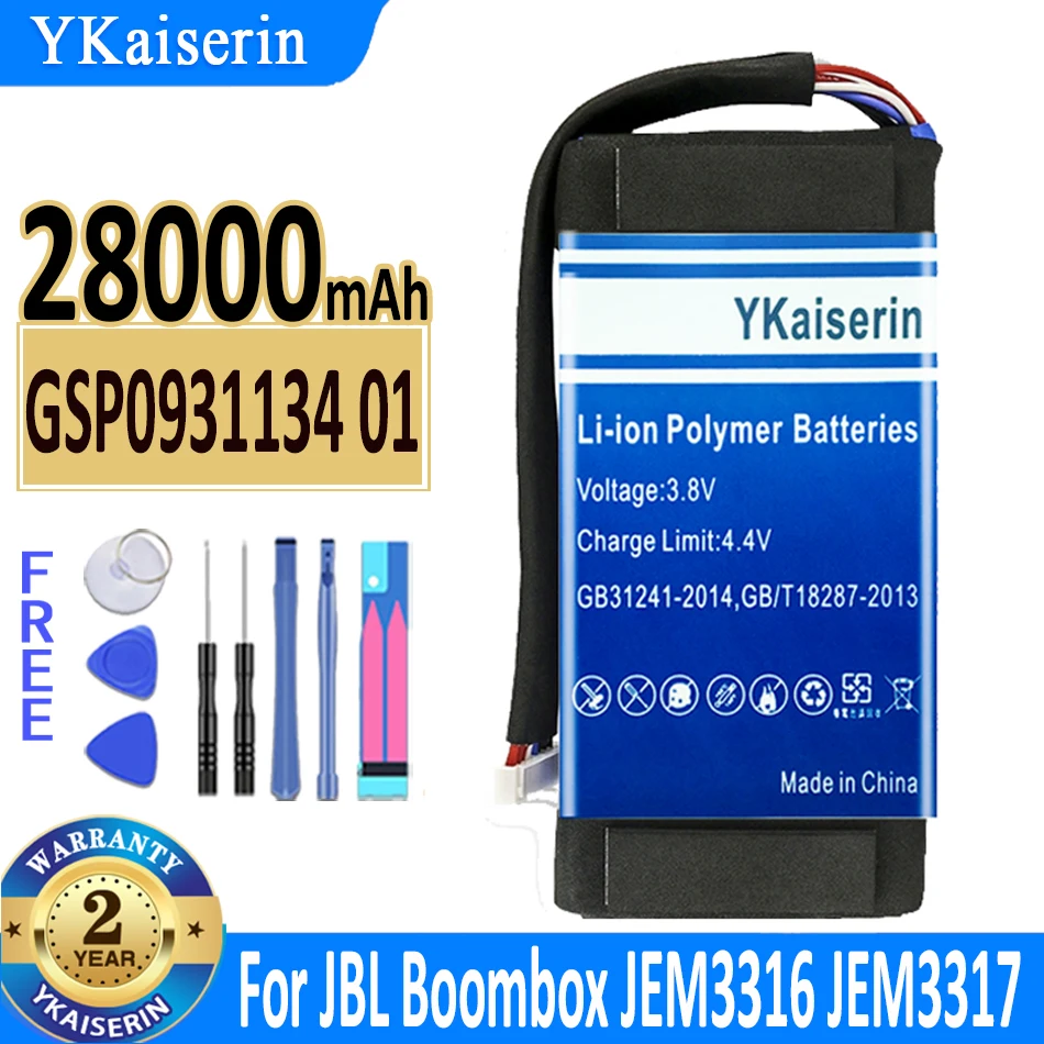 

YKaiserin 28000mAh Battery GSP0931134 01 for JBL Boombox, JEM3316,JEM3317,JEM3318 Batteria + Free Tools