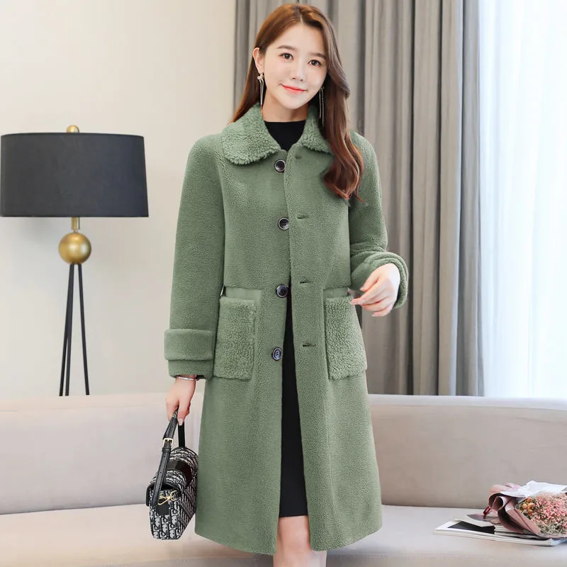 Autumn Winter Jacket Women 2022 Granular Sheep Shearing Faux Fur Coat Slim Long Overcoat Wool Double Faced Fur Famale Clothing