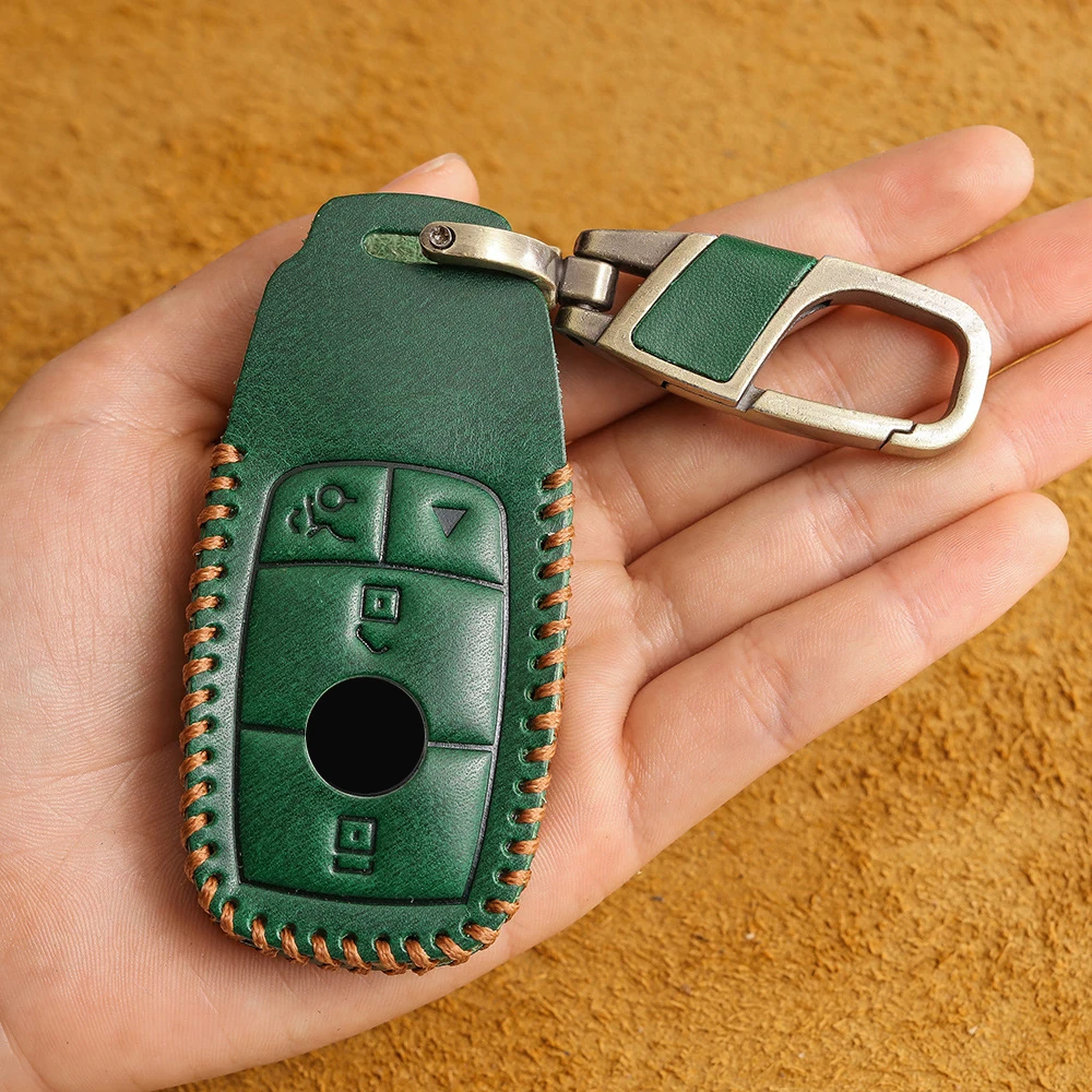 

Leather for Mercedes Benz GLS AMG W213 W205 E S C Class C63 GLA GLB GLC A-B-C-E-G Smart Remote 4 Button Car Key Case Cover Fob
