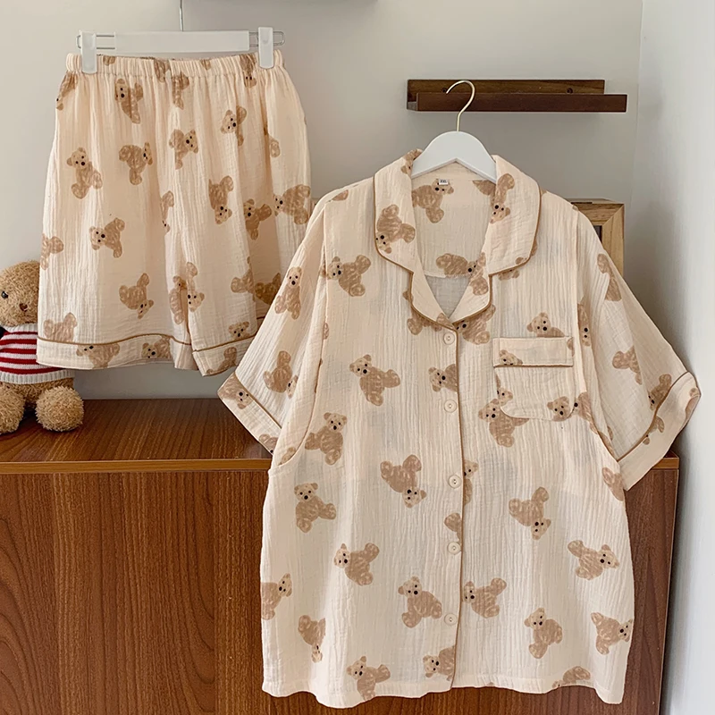 Muslin Nursing Pajama Set Cotton Breastfeeding Maternity Clothing Pregnancy Teddy Homewear Plus Size 5XL enlarge