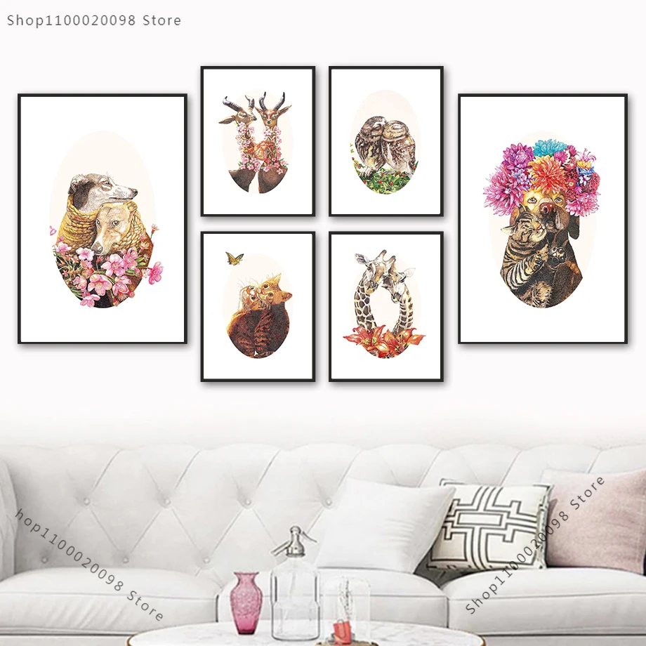 Настенная Картина на холсте с изображением цветов собак овец жирафа совы кота