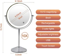 360%c2%b0 rotation 8 inch led makeup mirror 3 color dimmable lighting rechargeable cosmetic mirror with touch control vanity mirror