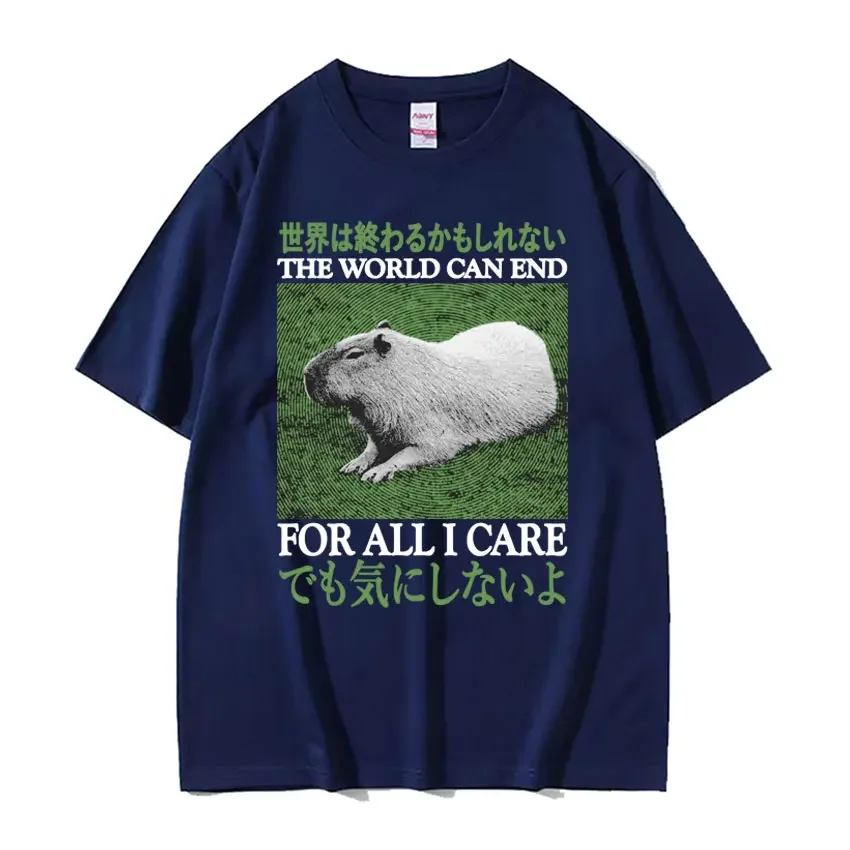 Футболка The World Can End Capybara for All I Care Meme забавная японская футболка в стиле ретро