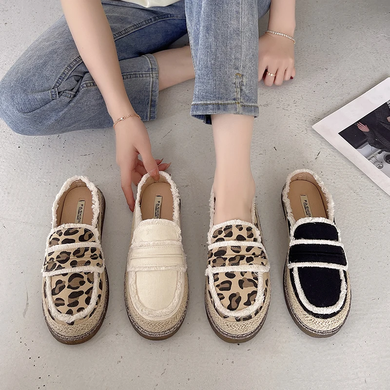 

Женские лоферы, обувь 2022, искусственная кожа, плоская подошва, Леопардовый Носок, новая ткань, базовый Леопардовый цвет, рыбацкие сланцы, иск...