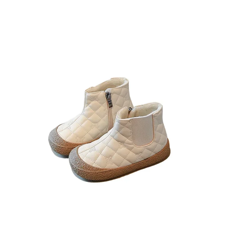 Детские зимние ботинки модные короткие для мальчиков обувь маленьких девочек с