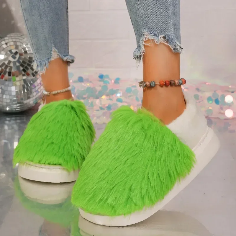 Women's 2024 autumn and winter new plush home lazy cotton slippers anti slip durable fashionable warm shoes