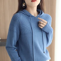 womens cashmere sweater hooded sweater womens autumn and winter new all match loose pullover sweater knitted bottoming shirt