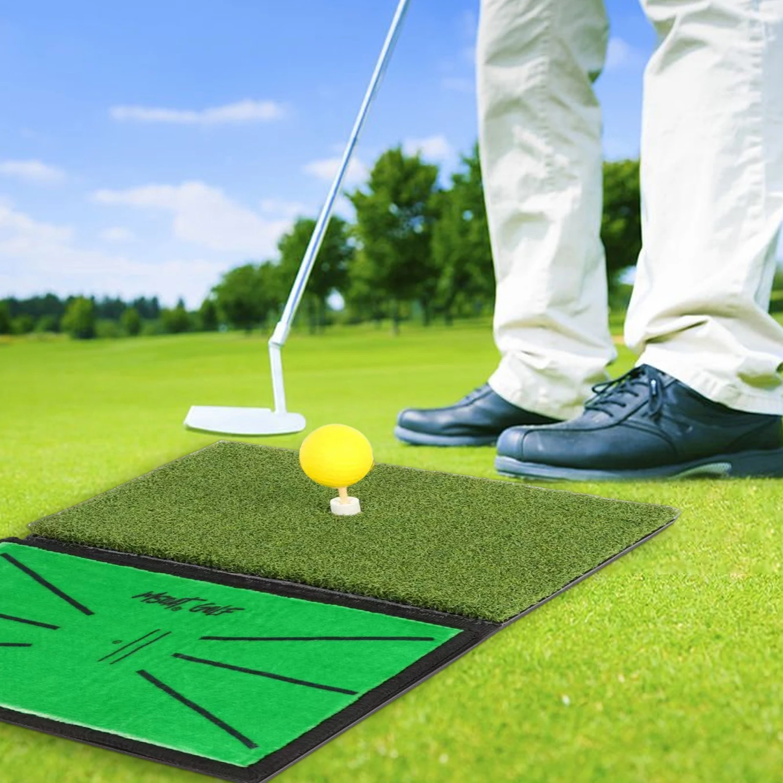 

2 In 1 Dual-Turf Golf Hitting Mat Foldable Golf Training Mat 13*17inch Golf Practice Grass Mat Anti-slip Design Balls Golf Tees