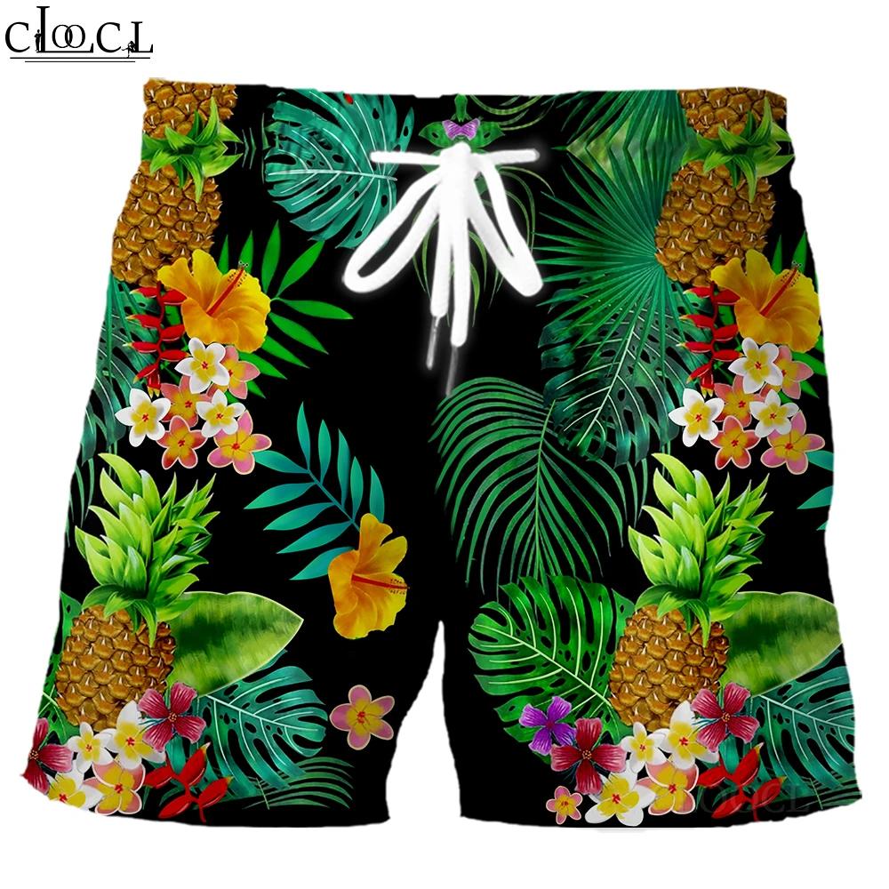 

HX Hawaii Shorts Polynesian Tropical Plant Pineapple Leaves 3D Print Board Shorts Beach Pants Fashion Sportwear Men Clothing
