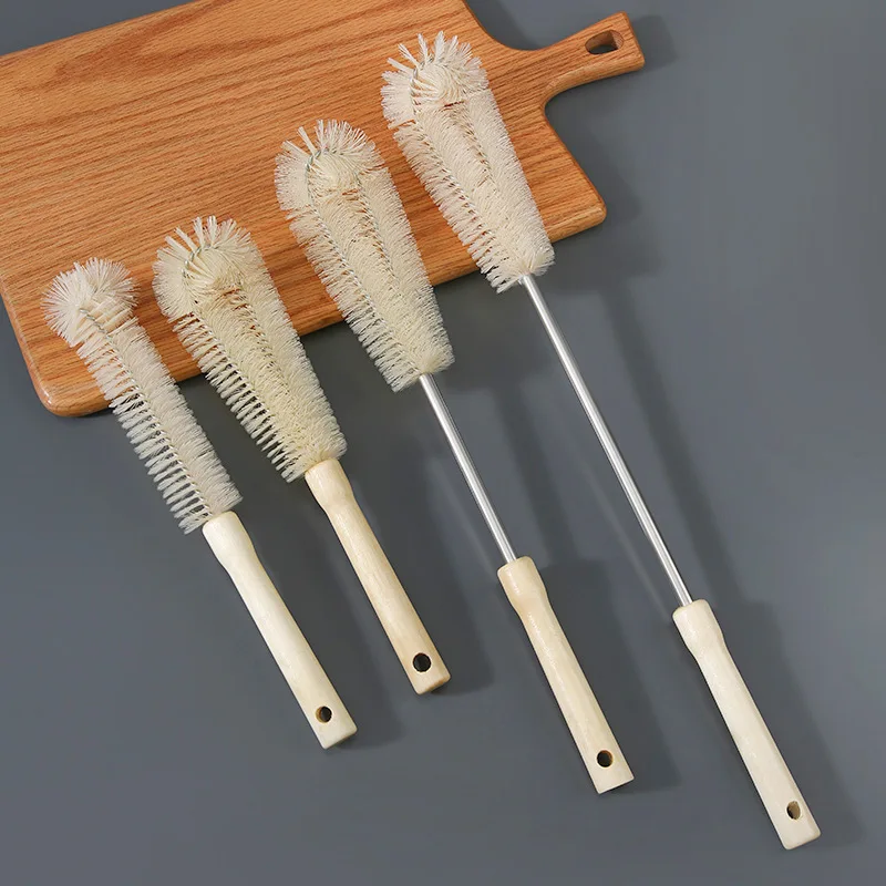 Cleaning Long Handle Wooden Handle Nylon Bristles Small Brush Cup Cleaning Bottle Brush #3273