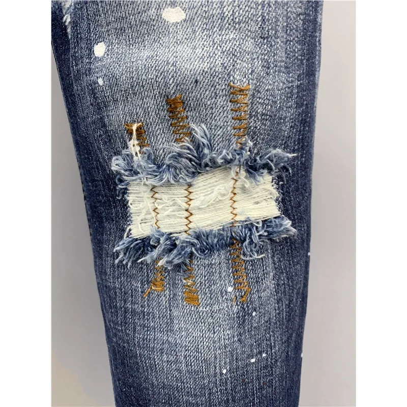 Брюки-Карандаш мужские стрейчевые рваные узкие байкерские черные джинсы штаны