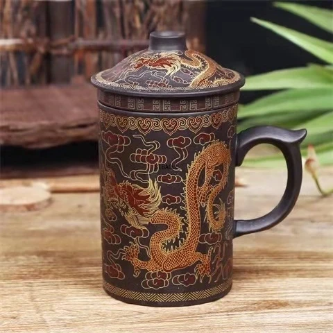 

Handmade Yixing Dragon/Beauty Purple Clay Tea Mug with Lid and Tea Infuser Tea Cup Office Water Cup Gift Mug Drinkware