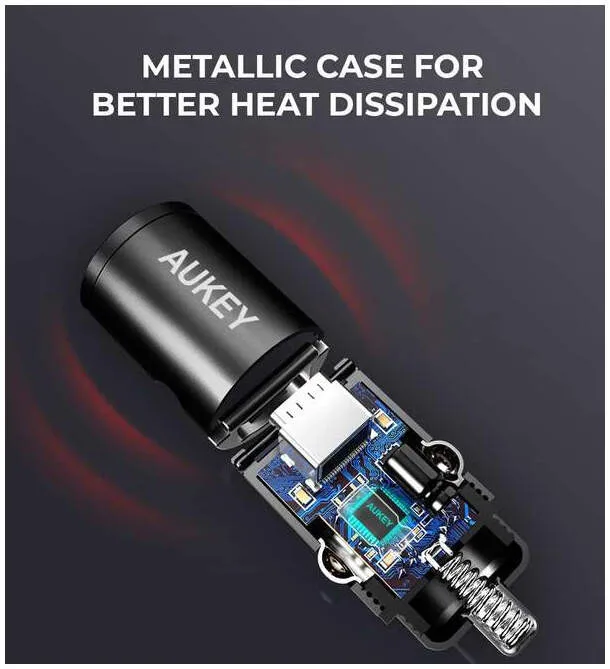 Автомобильное зарядное устройство Aukey 30W PD Metal Dual Port Fast Car Charger with PPS &amp QC 3.0 цвет