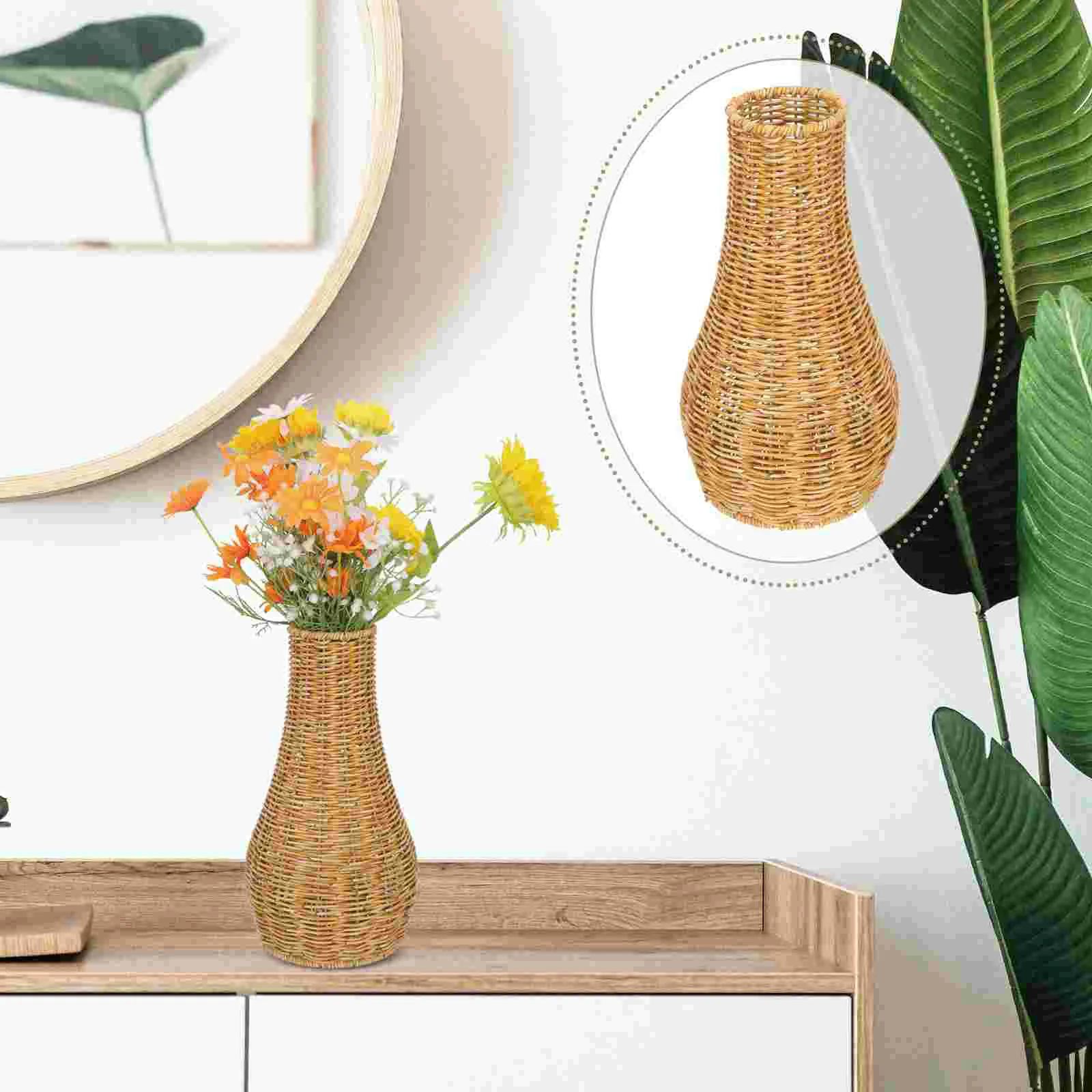 

Imitation Rattan Vase Desktop Decorative Flower Holder Woven Plastic Home Adornment Simulation Simple Seagrass Basket