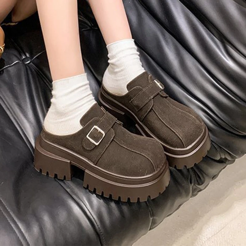 Замшевые женские тапочки на платформе туфли-лодочки высоком каблуке осенняя