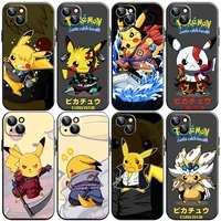 cartoon pikachu phone case for funda iphone 11 13 pro max 12 mini x xr xs max 6 6s 7 8 plus black soft carcasa back etui