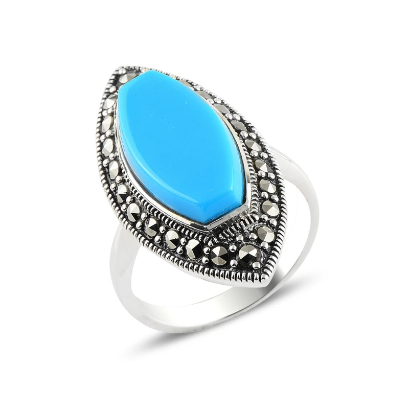 

Silver 925 Sterling Turquoise & Marcasite Ring