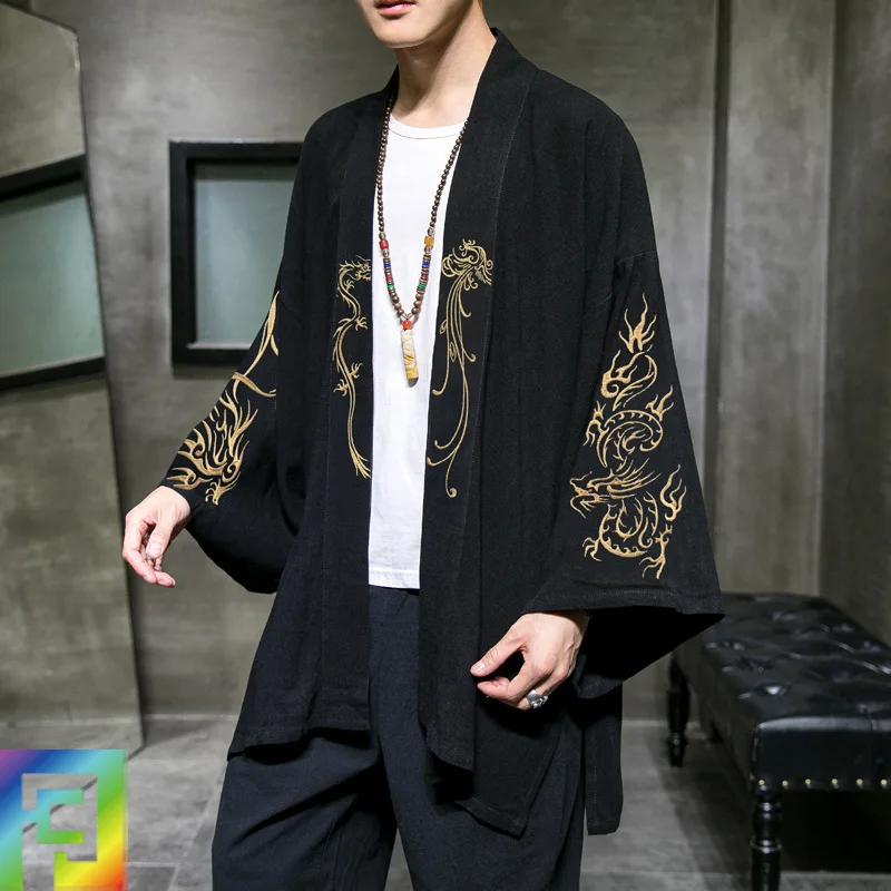 

Cotton Linen Kimono Jackets Open Front Cardigan Men Tai Chi Kungfu Martial Arts Shirts Chinese Style Casual Workout Tang Shirt