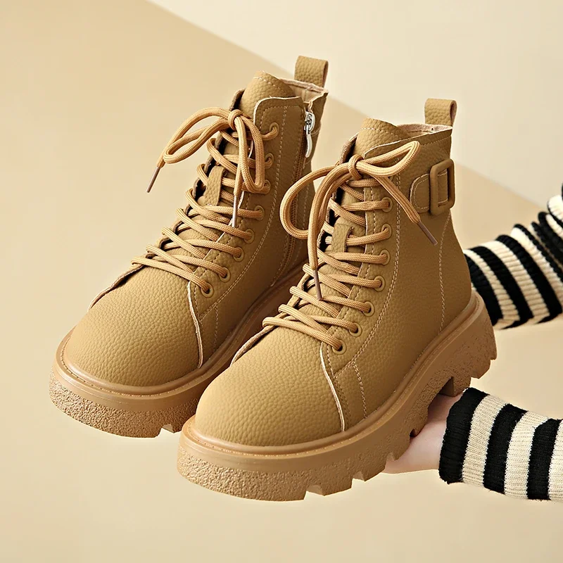 

Yellow Platform Combat Boots Women Thick Bottom Non Slip Punk Boots Woman 2023 Autumn Winter Pu Leather Ankle Botas