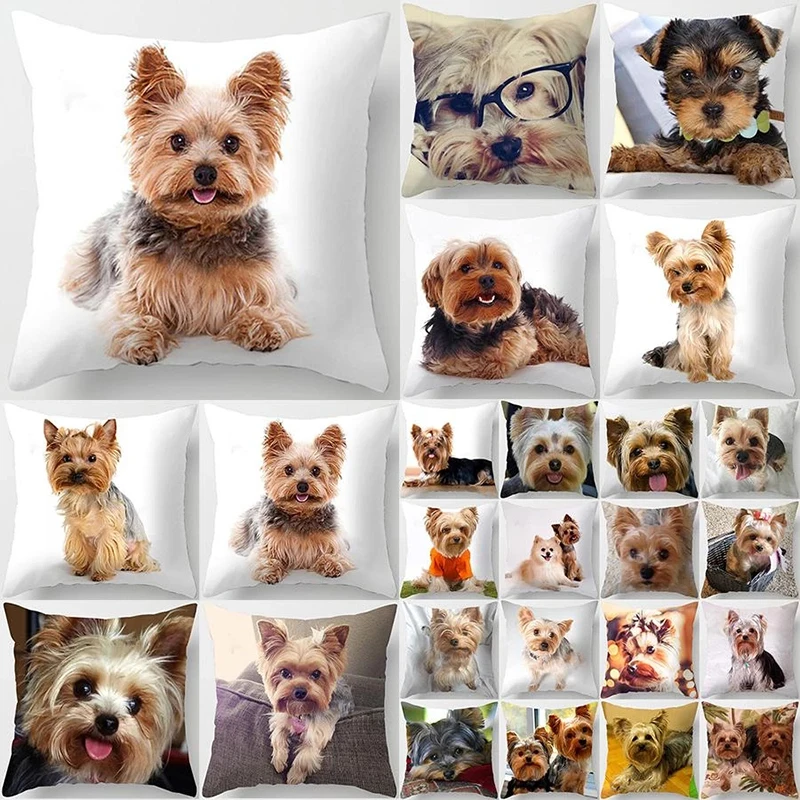 

2022 Yorkie Bichon Frise Yorkshire Decorative Print Pillowcase Car Decor Cute Dog Cushion Cover Bedroom Sofa Waist Cushion Cover