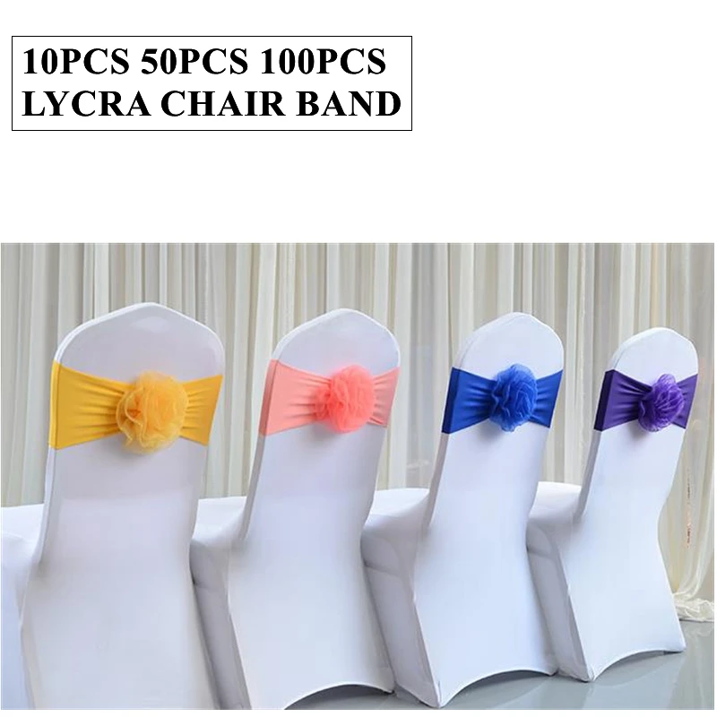 

Wedding Banquet Stretch Chair Sash Tie Bow Lycra Spandex Band With Ball For Chair Cover Decoration