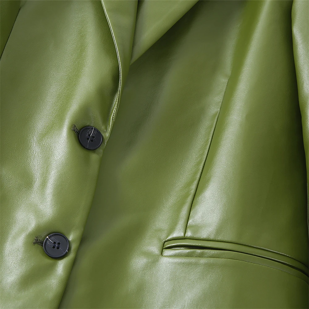 KEYANKETIAN  2022 spring and autumn new women's imitation leather jacket retro green single-breasted PU leather suit