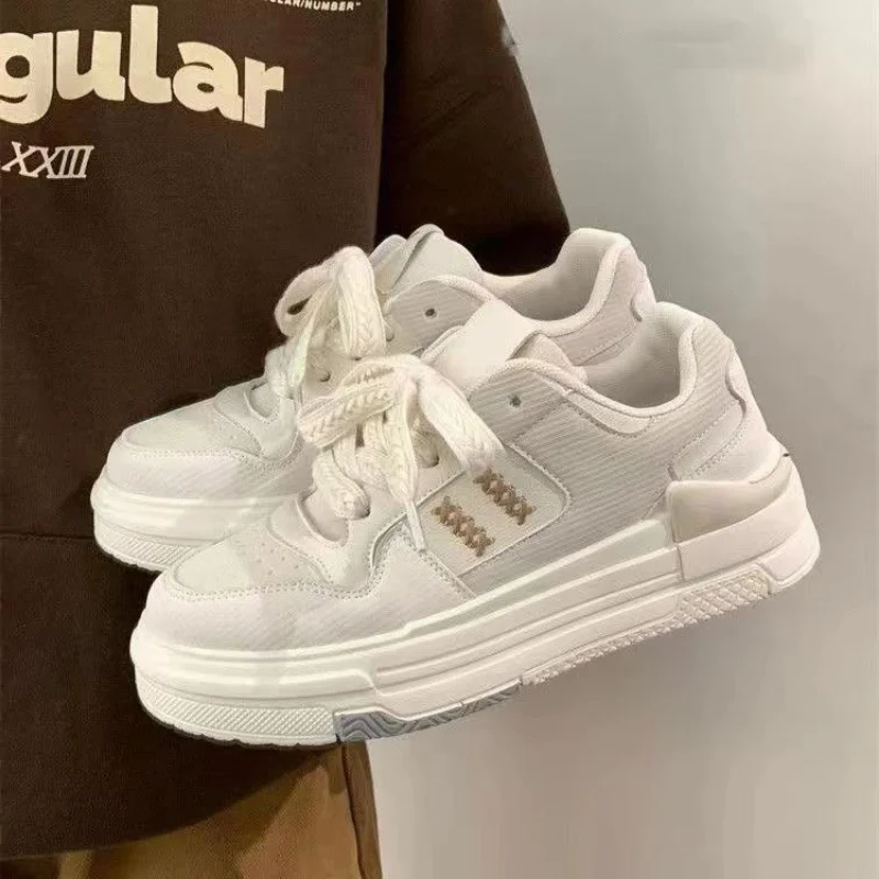 

Кроссовки женские на платформе, Вулканизированная подошва, высокая платформа, белые, на осень-зиму