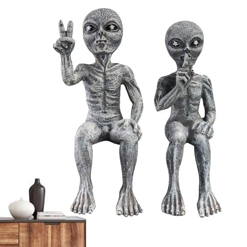 

Alien Garden Statue 2Pcs Resin Statue Desktop Alien Comfortable Handmade Wear Resistant Home Ornaments For Bookshelf Desk TV