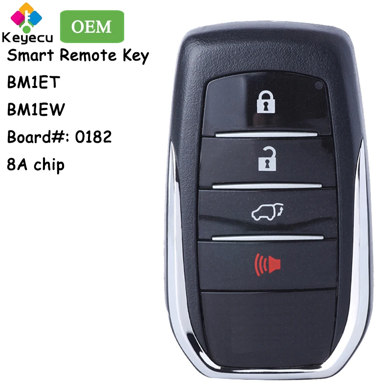 

KEYECU OEM Smart Remote Car Key With 4 Buttons 312MHz 314.3MHz 433MHz 8A Chip for Toyota Hilux Fortuner Fob 0182 BM1ET BM1EW