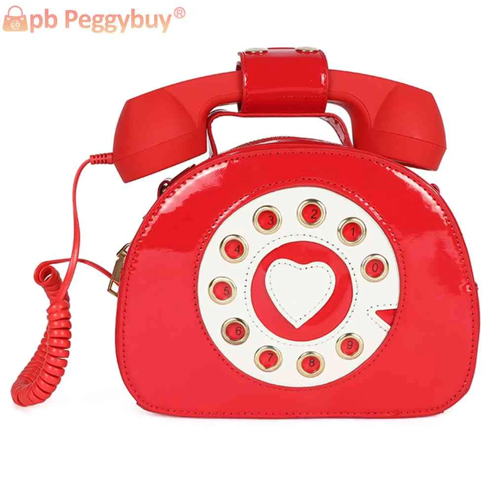 

Women Top-Handle Bag Telephone Shaped Creative Messenger Bag Retro PU Leather Simulation Novel Designer Sweet Girl Phone Purses