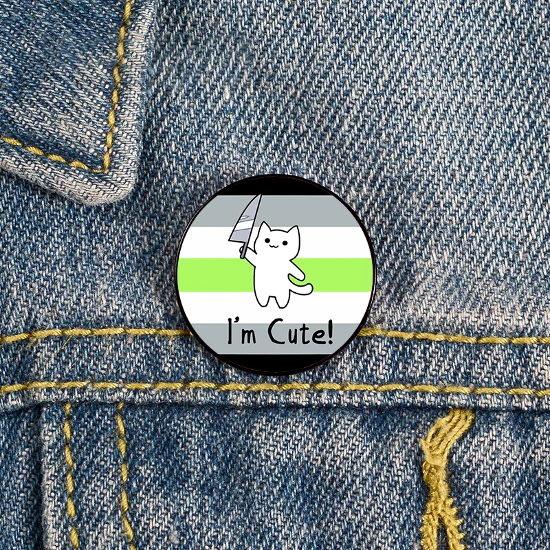 

Cute Cat with Knife Agender Pride Pin Custom Brooches Shirt Lapel teacher tote Bag backpacks Badge gift brooches pins for women