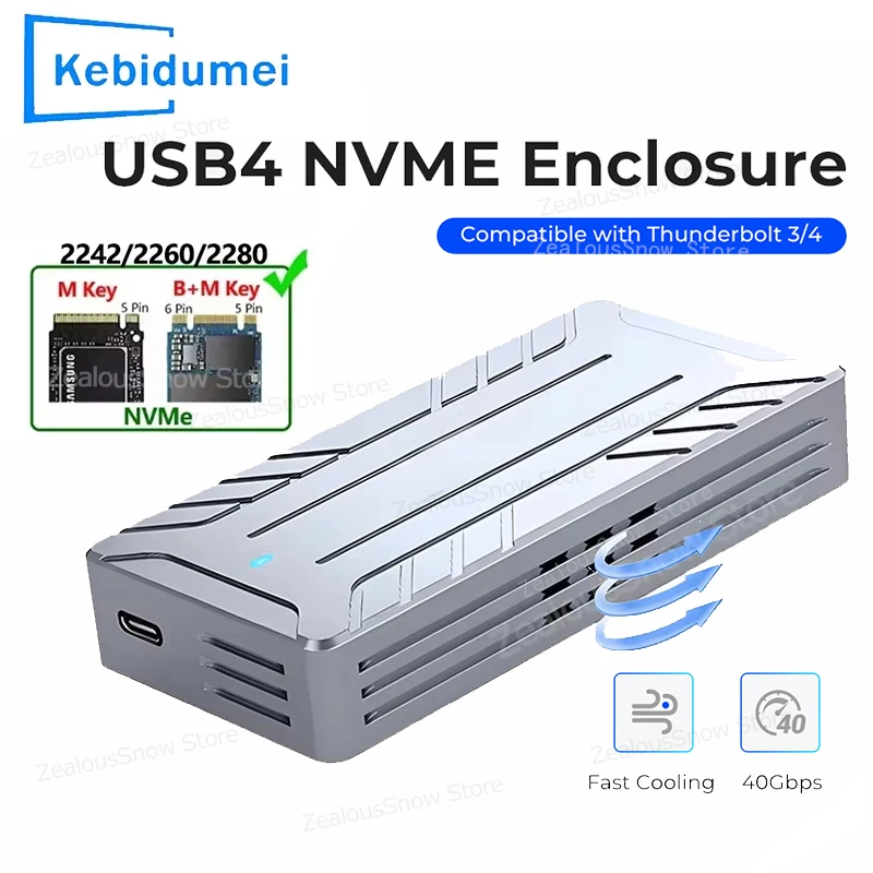Фото USB4 40Gbps M.2 NVMe SSD Enclosure with Cooling Fan M.2 to USB4.0 Adapter Thunderbolt 4 External SSD Case Compatible USB 3.2/3.1 №1