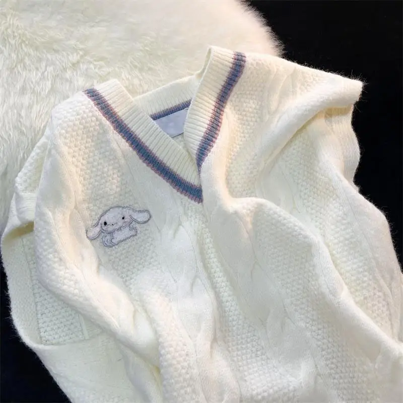 

Sanrio series kawaii y2k cute Cinnamoroll jk knitted sweater vest vest female loose all-match thin pullover cute embroidery