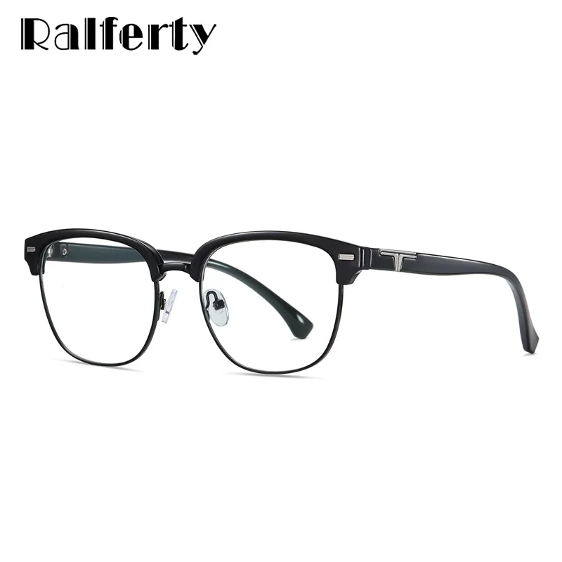 

Ralferty Retro Square Glasses Frame Men TR90 Half Frame Eyeglasses Frame Men 0 Diopter Anti Blue Light Computer Goggles D6909