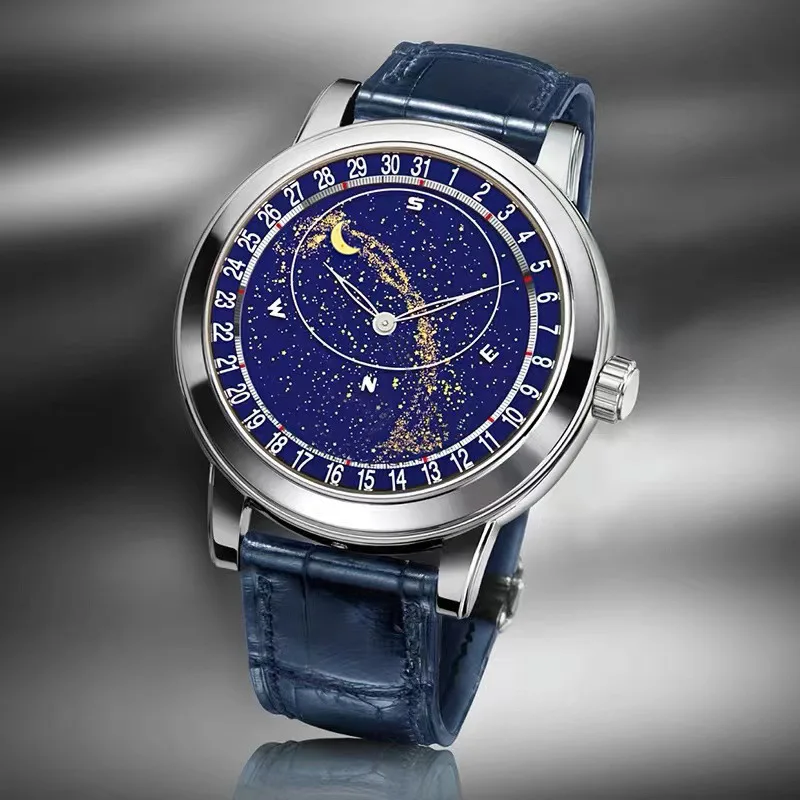 

2022 Top Band Men Automatic Mechanical Watches Gypsophila Dial Watches for Men Corium Strap Mens Wristwatch Luminous Calendar