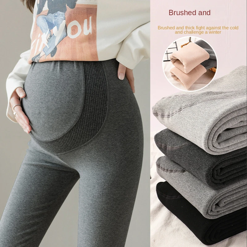 Autumn and Winter Pregnant Women's Leggings Slim Fitting Warm Pregnant Women's Pants High Waist Adjustable